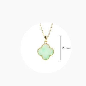 Buddha Stones Four Leaf Clover Jade Pattern Luck Necklace Pendant