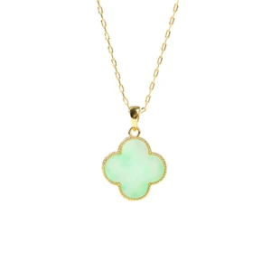 Buddha Stones Four Leaf Clover Jade Pattern Luck Necklace Pendant