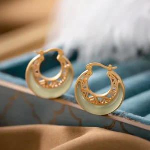Buddha Stones Crescent Moon Jade Prosperity Drop Earrings
