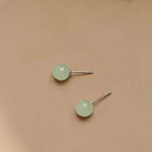 Buddha Stones Round Jade Beaded Luck Stud Earrings