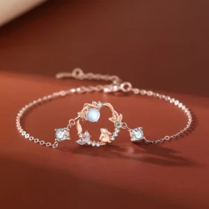 Buddha Stones 925 Sterling Silver Year of the Rabbit Moonstone Moon Flower Pattern Necklace Pendant Bracelet Earrings