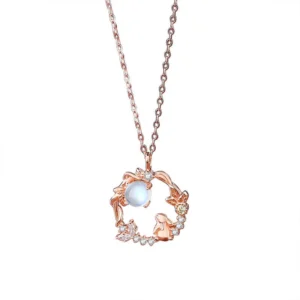Buddha Stones 925 Sterling Silver Year of the Rabbit Moonstone Moon Flower Pattern Necklace Pendant Bracelet Earrings