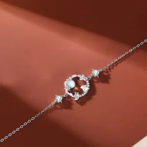 Buddha Stones 925 Sterling Silver Year of the Rabbit Moonstone Moon Flower Pattern Necklace Pendant Bracelet Earrings