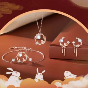 Buddha Stones 925 Sterling Silver Year of the Rabbit Moonstone Moon Flower Pattern Necklace Pendant Bracelet Earrings
