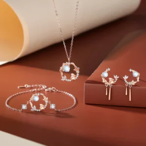 Buddha Stones 925 Sterling Silver Year of the Rabbit Moonstone Moon Flower Pattern Necklace Pendant Bracelet Earrings
