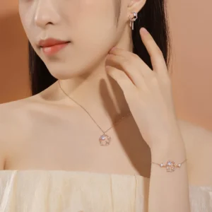 Buddha Stones 925 Sterling Silver Year of the Rabbit Moonstone Moon Flower Pattern Necklace Pendant Bracelet Earrings