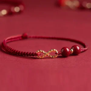 Buddha Stones Cinnabar Blessing Red String Golden Infinity Symbol Bracelet Anklet