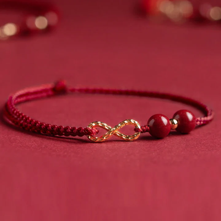 Buddha Stones Cinnabar Blessing Red String Golden Infinity Symbol Bracelet Anklet
