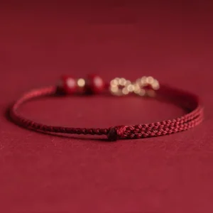 Buddha Stones Cinnabar Blessing Red String Golden Infinity Symbol Bracelet Anklet