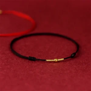Buddha Stones 925 Sterling Silver Golden Bead Protection Braided Rope Bracelet Anklet