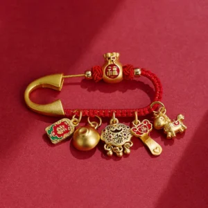 Buddha Stones Year Of The Horse Charm Fu Character Attract Fortune Ruyi Handle Brass Luck Brooch
