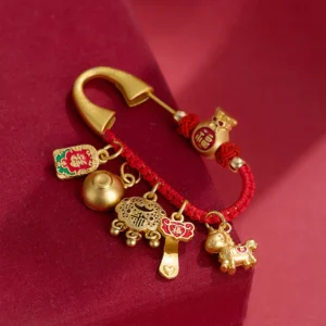 Buddha Stones Year Of The Horse Charm Fu Character Attract Fortune Ruyi Handle Brass Luck Brooch