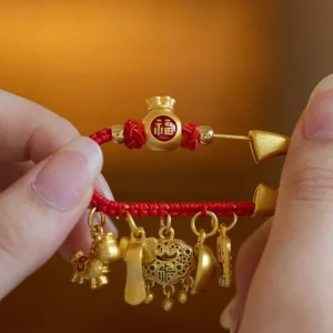 Buddha Stones Year Of The Horse Charm Fu Character Attract Fortune Ruyi Handle Brass Luck Brooch