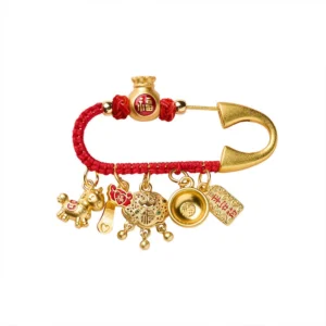 Buddha Stones Year Of The Horse Charm Fu Character Attract Fortune Ruyi Handle Brass Luck Brooch