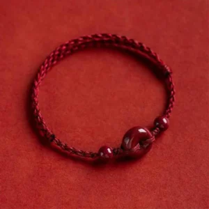 Buddha Stones Handmade Cinnabar Peace Buckle Safe and Healthy Charm Blessing String Bracelet Anklet