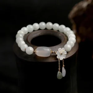 Buddha Stones Natural White Jade Luck Bracele