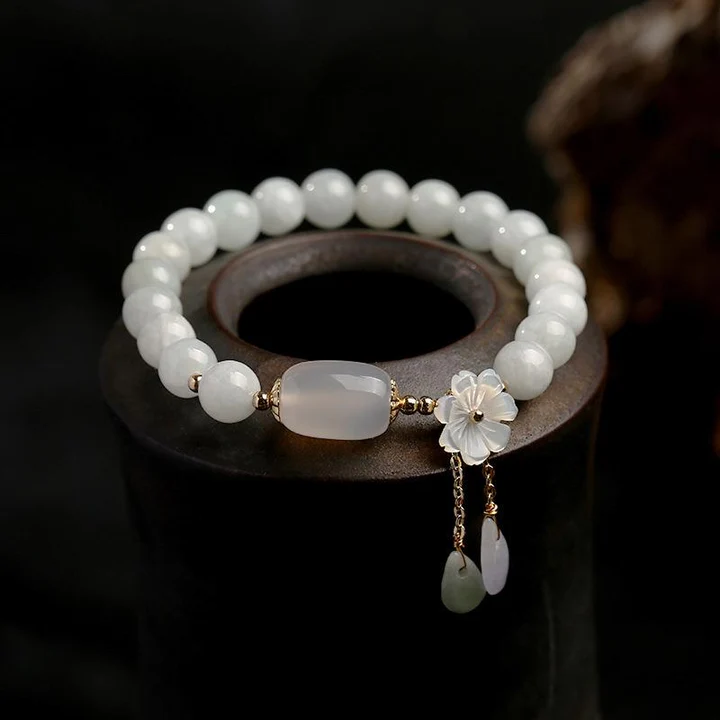 Buddha Stones Natural White Jade Luck Bracele