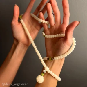 Buddha Stones White Jade Bodhi Lotus Mala Harmony Necklace Bracelet