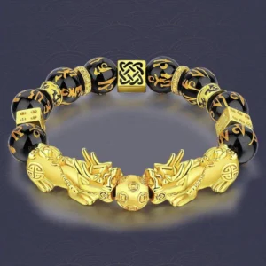 Buddha Stones FengShui Double PiXiu Obsidian Om Mani Padme Hum Wealth Bracelet