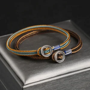 Buddha Stones 925 Sterling Silver Handmade Button Protection Weave String Bracelet