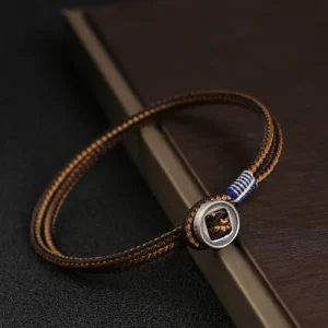 Buddha Stones 925 Sterling Silver Handmade Button Protection Weave String Bracelet