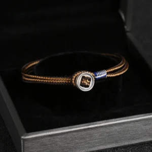 Buddha Stones 925 Sterling Silver Handmade Button Protection Weave String Bracelet