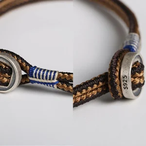 Buddha Stones 925 Sterling Silver Handmade Button Protection Weave String Bracelet