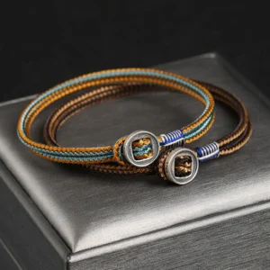 Buddha Stones 925 Sterling Silver Handmade Button Protection Weave String Bracelet
