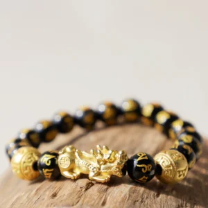 Buddha Stones FengShui PiXiu Obsidian Wealth Bracelet